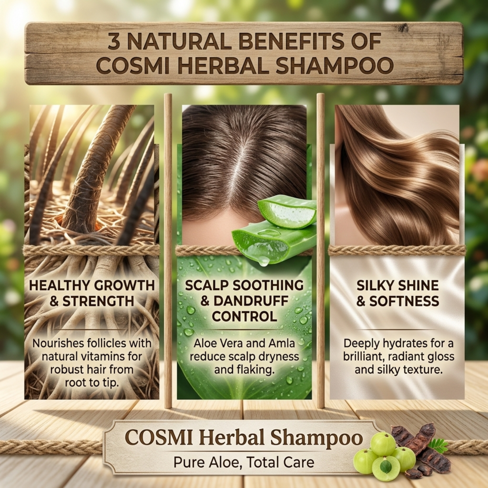 COSMI Aloe Vera Herbal Shampoo Benefits – Healthy Hair Growth Strength, Scalp Soothing Dandruff Control & Silky Shine Softness