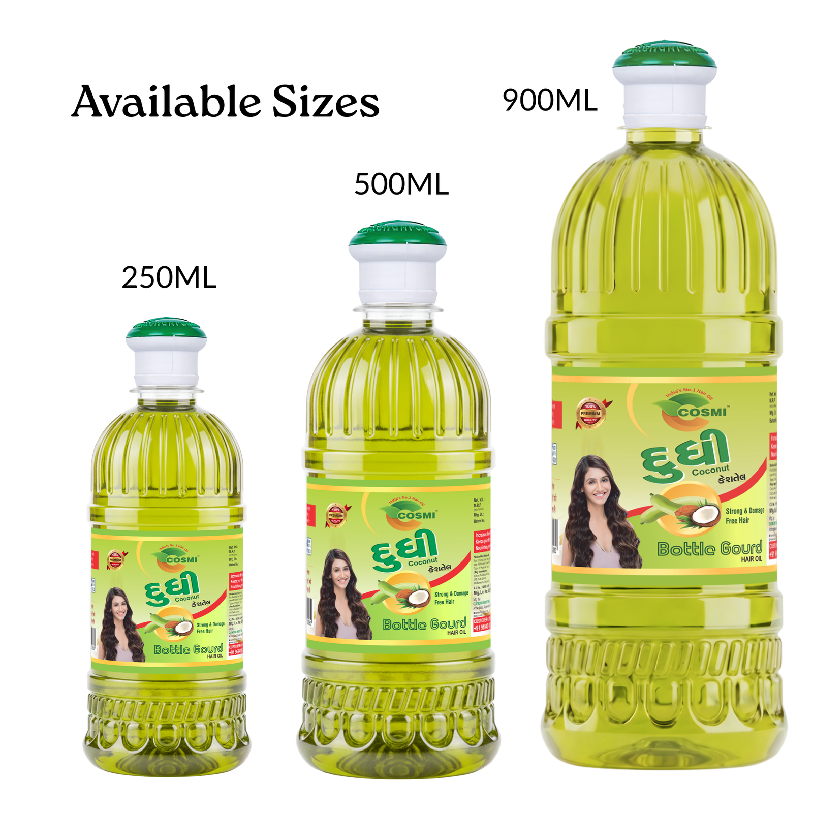 COSMI Naturals Dudhi Hair Oil Available Sizes 250ml 500ml 900ml – Bottle Gourd Hair Oil Gujarati Bottle Size Guide