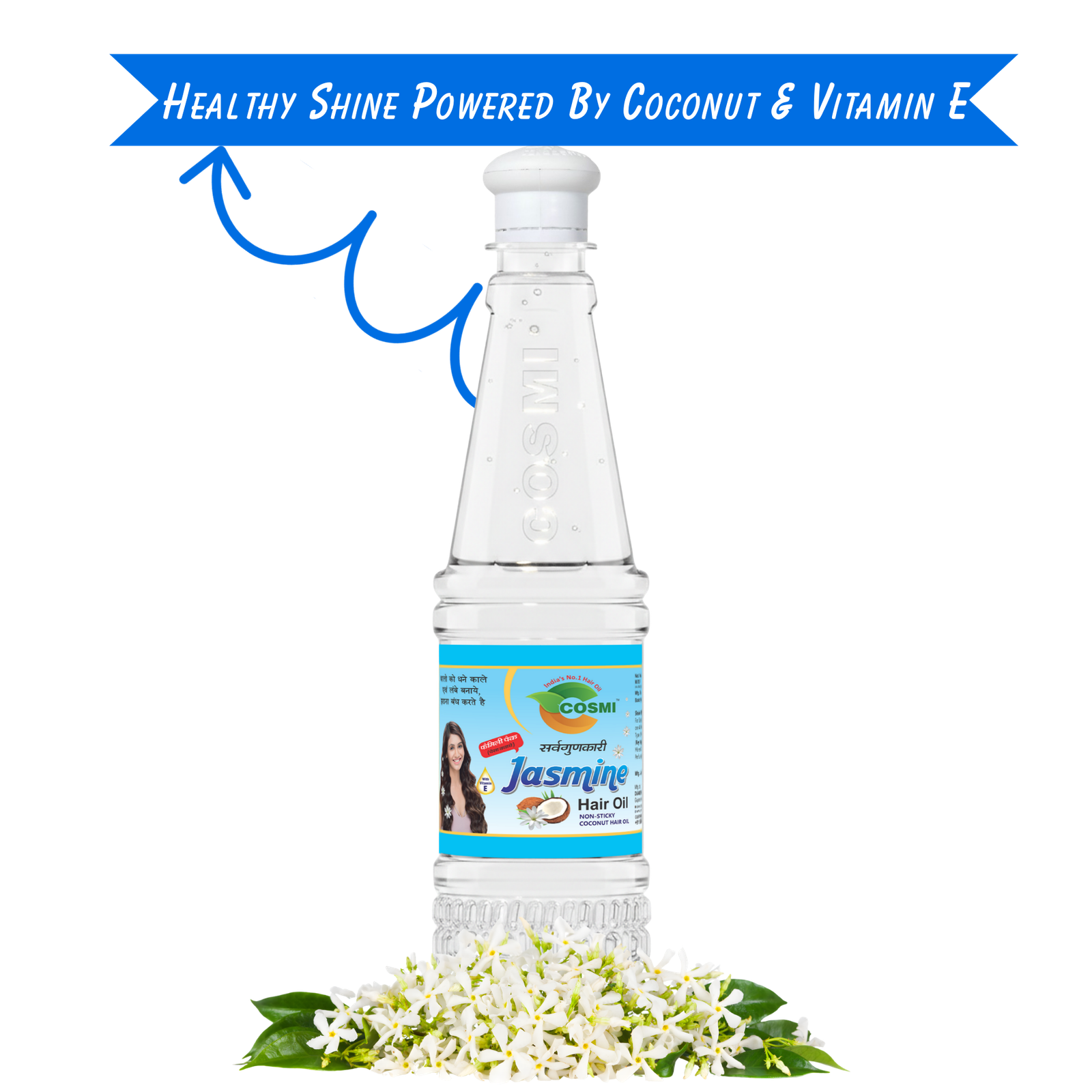 COSMI Jasmine Hair Oil Tower Bottle – Healthy Shine Powered by Coconut & Vitamin E for Lustrous, Fragrant & Nourished Hair