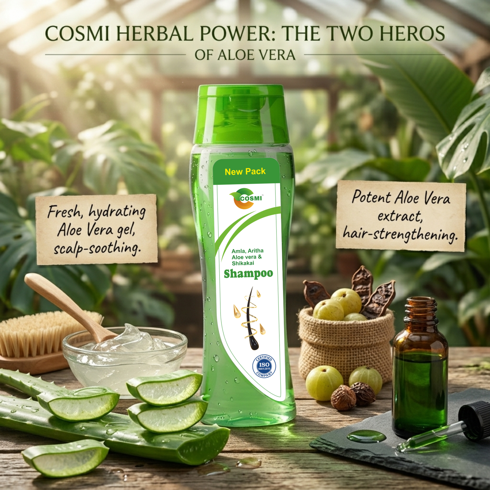 COSMI Aloe Vera Herbal Shampoo Two Hero Ingredients – Fresh Hydrating Aloe Vera Gel and Potent Hair Strengthening Extract