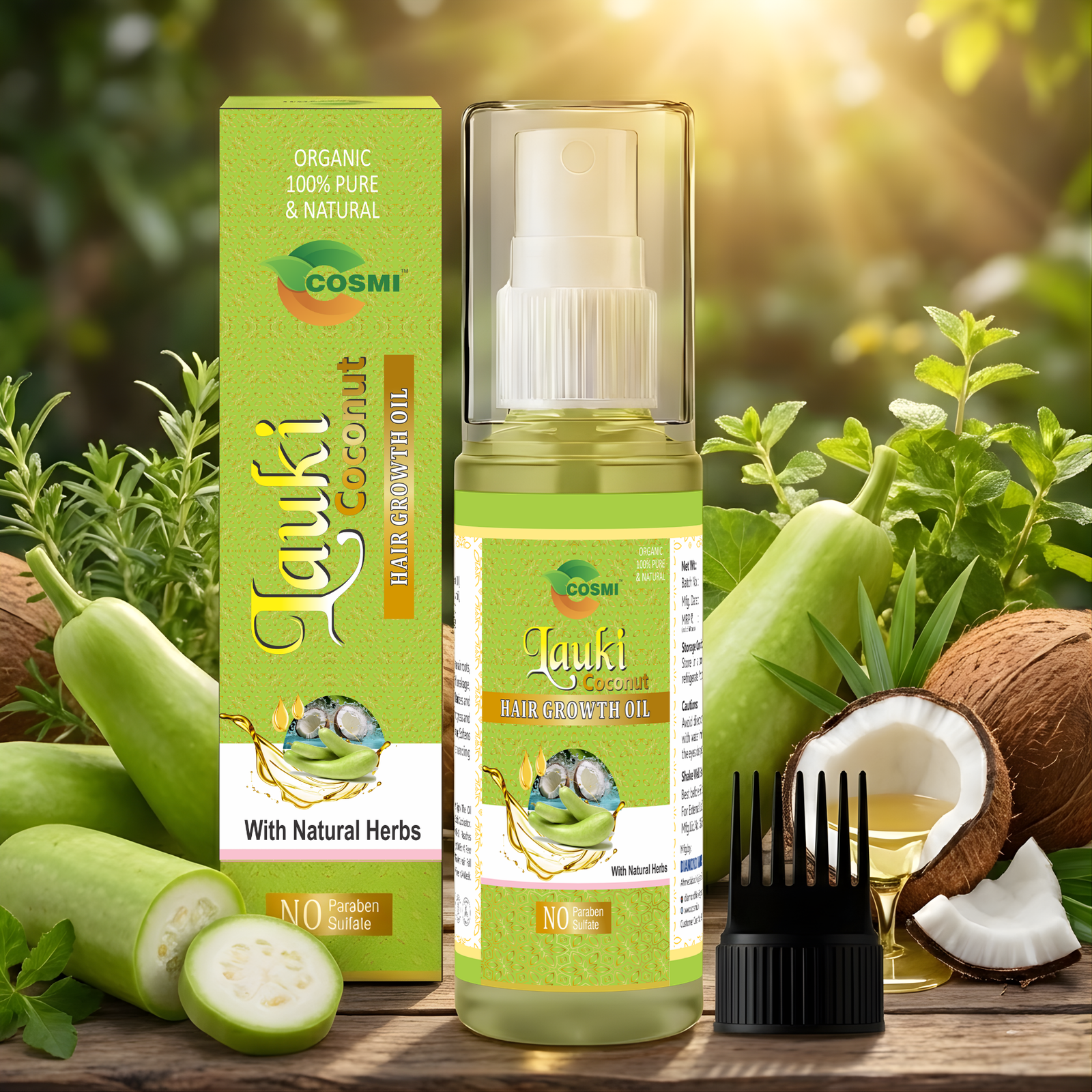 Dudhi Lauki Coconut Hair Oil Spray Bottle with Natural Herbs Organic Pure Natural COSMI Naturals Lauki Coconut Hair Growth Oil Spray Bottle – Organic 100% Pure Natural with Herbs No Paraben for Hair Growth