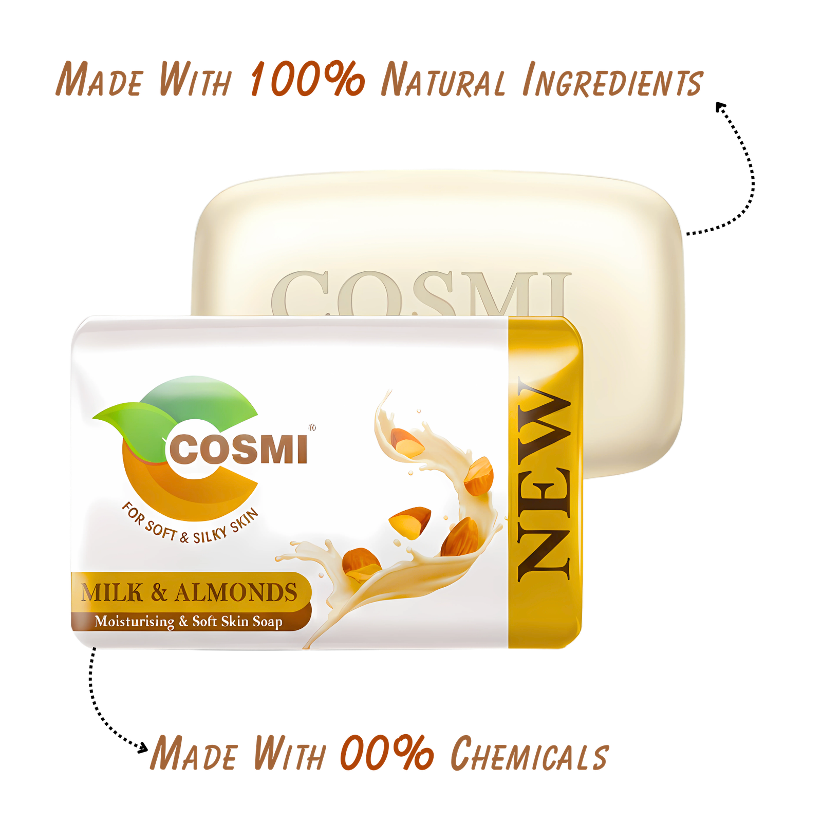 COSMI Milk Almonds Soap Made with 100 Percent Natural Ingredients Zero Chemicals – Pure Natural Moisturising Soap