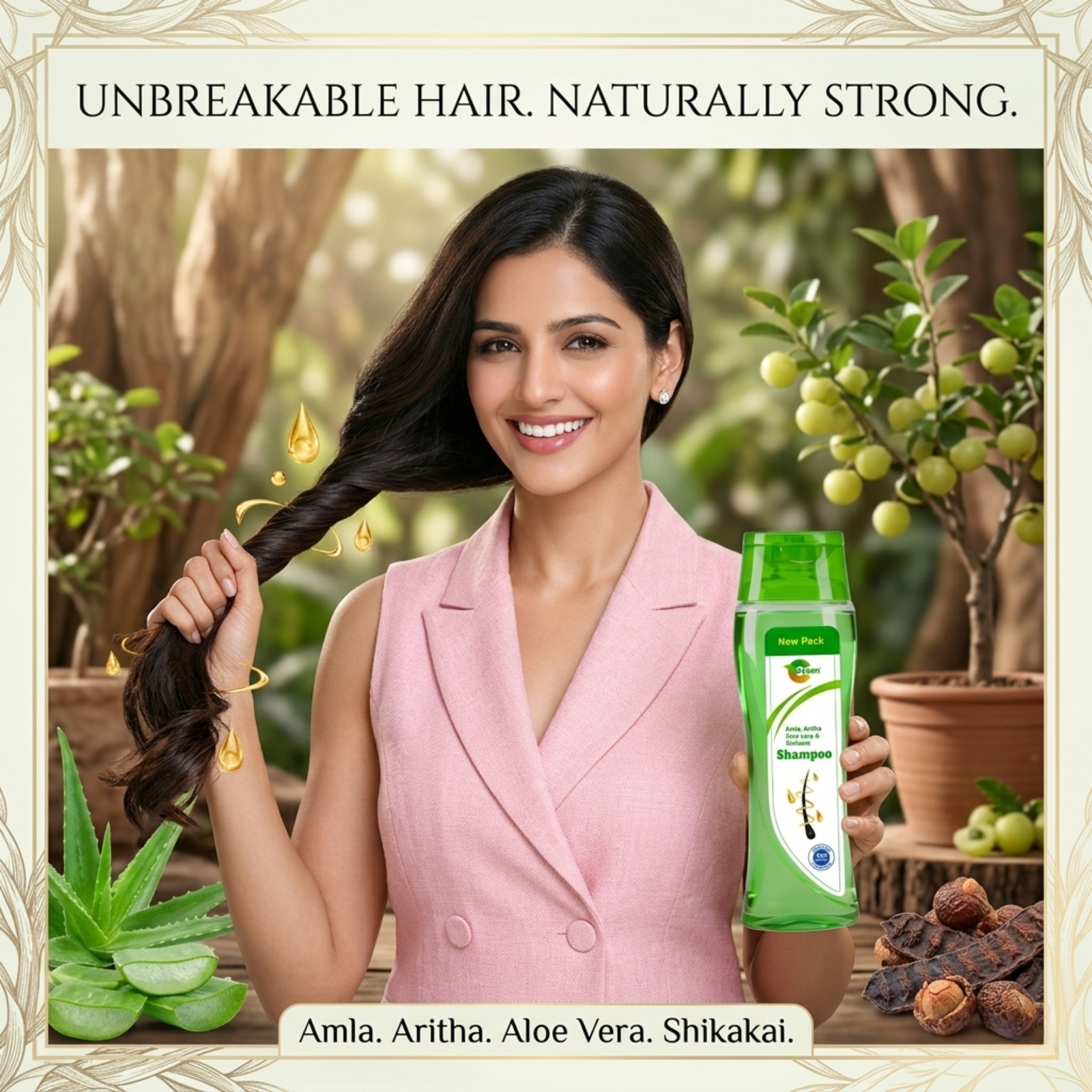 COSMI Aloe Vera Shampoo Fliptop Bottle – Unbreakable Naturally Strong Hair Lifestyle Ad with Amla Aritha Aloe Vera Shikakai