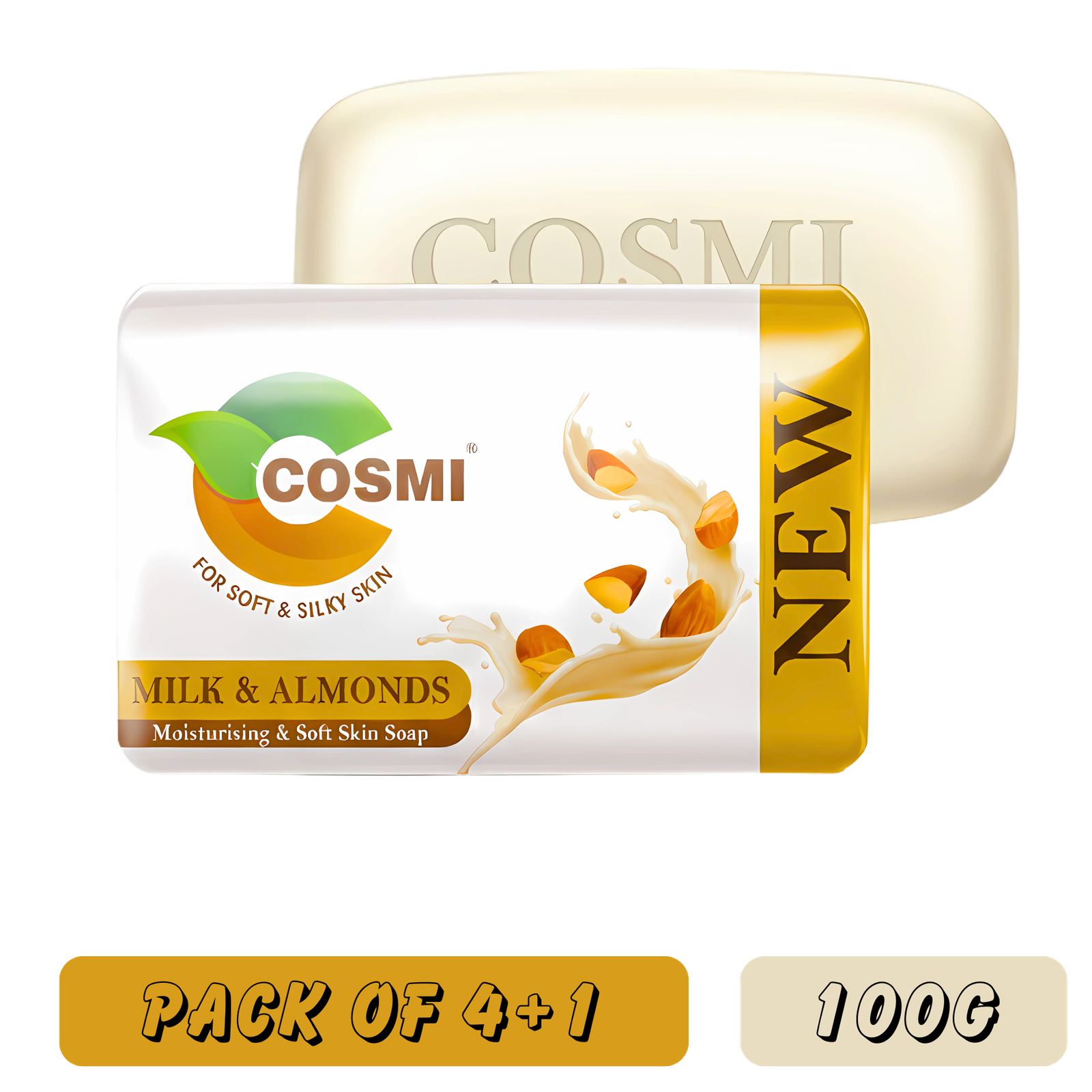 COSMI Milk and Almonds Soap 100g Pack of 4 Plus 1 Free – Moisturising Soft Skin Soap Best Value Pack