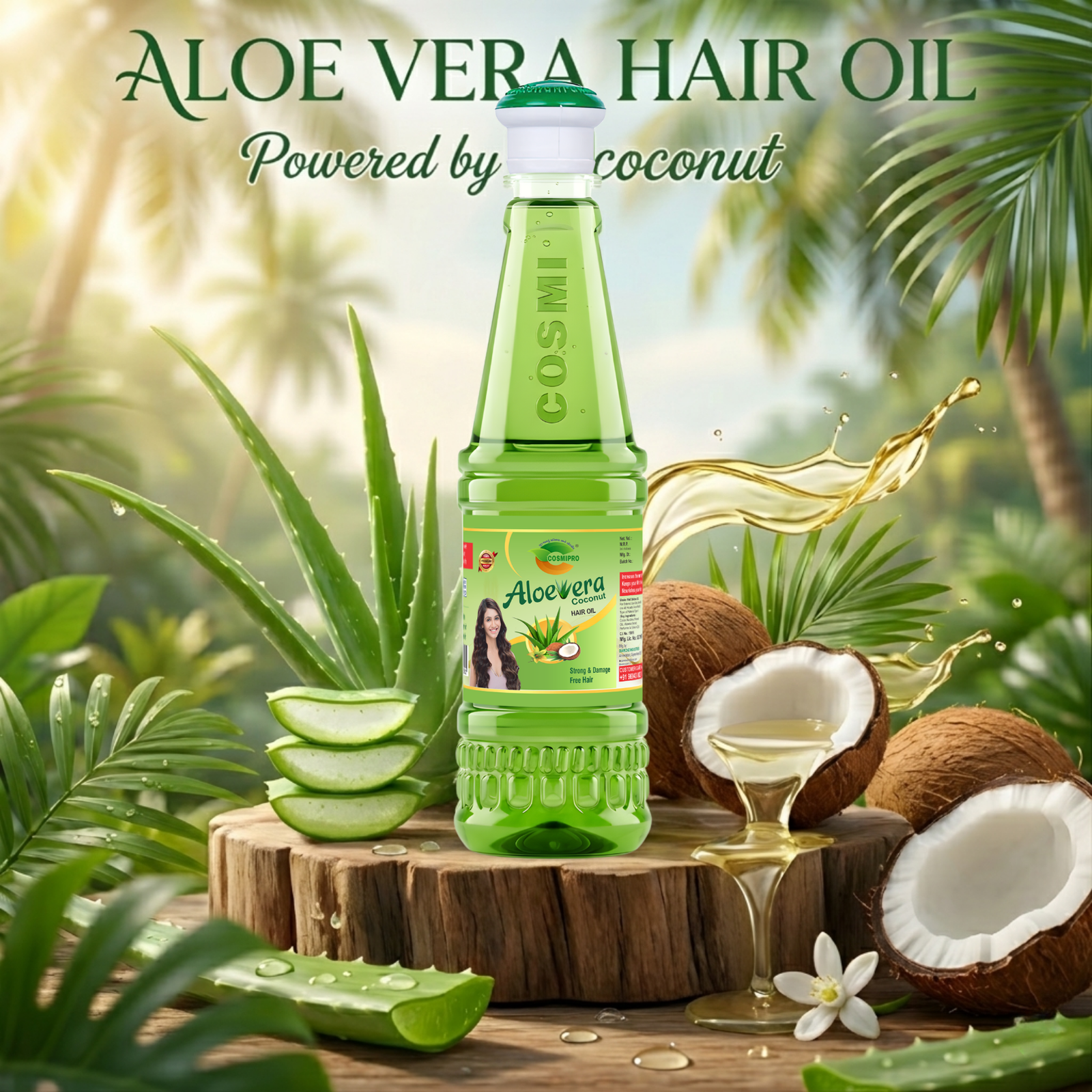 COSMI Aloe Vera Coconut Hair Oil 600ml Tower Bottle – Natural Hair Oil with Aloe Vera & Coconut for Healthy Scalp & Shiny Hair