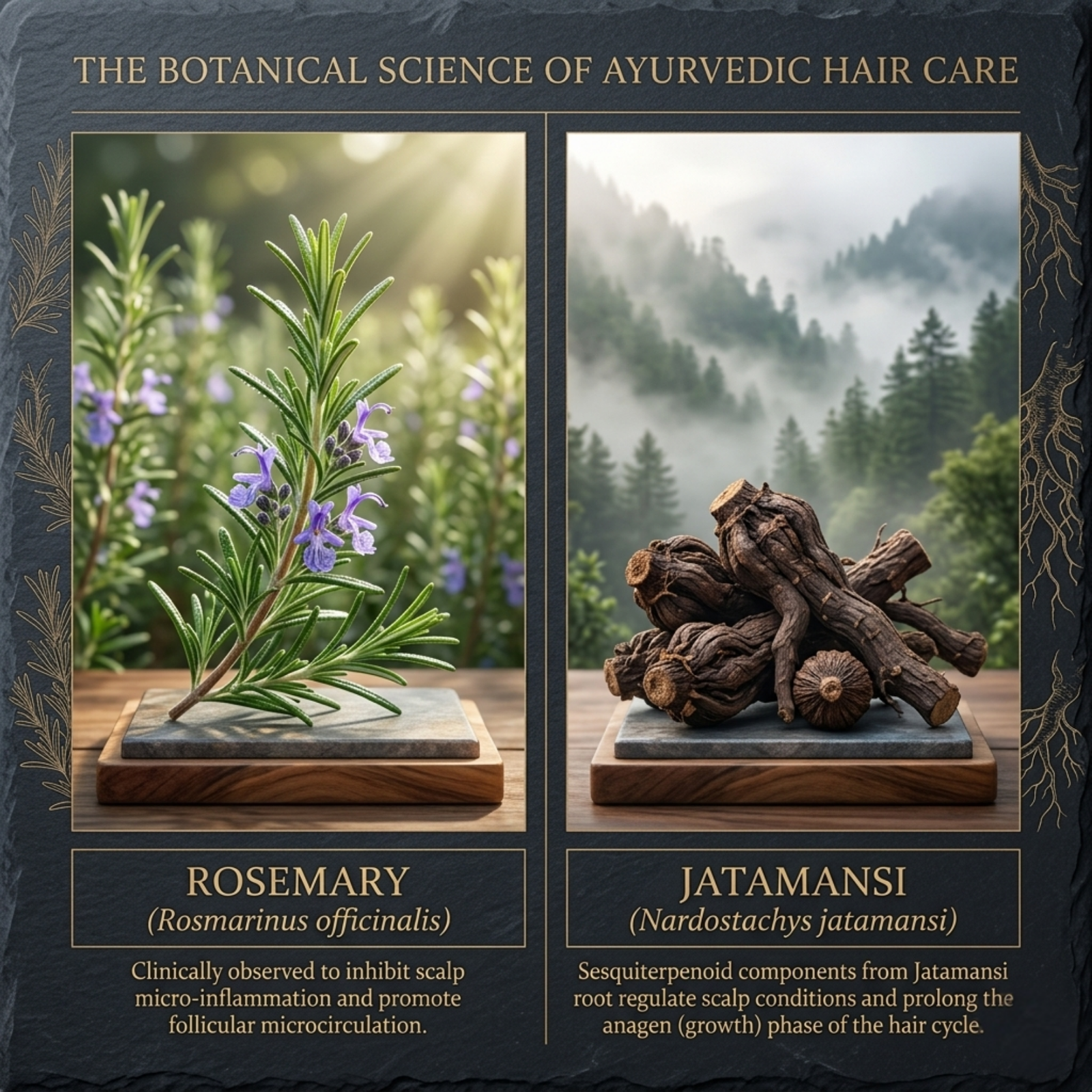 COSMI Rosemary Hair Oil Key Ingredients – Rosemary & Jatamansi Botanical Science of Ayurvedic Hair Care for Scalp Health & Hair Growth