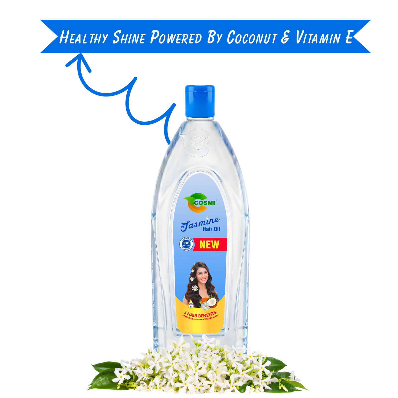 COSMI Jasmine Hair Oil – Healthy Shine Powered by Coconut & Vitamin E. New Natural Jasmine Hair Oil Flip-top Bottle for Lustrous Hair