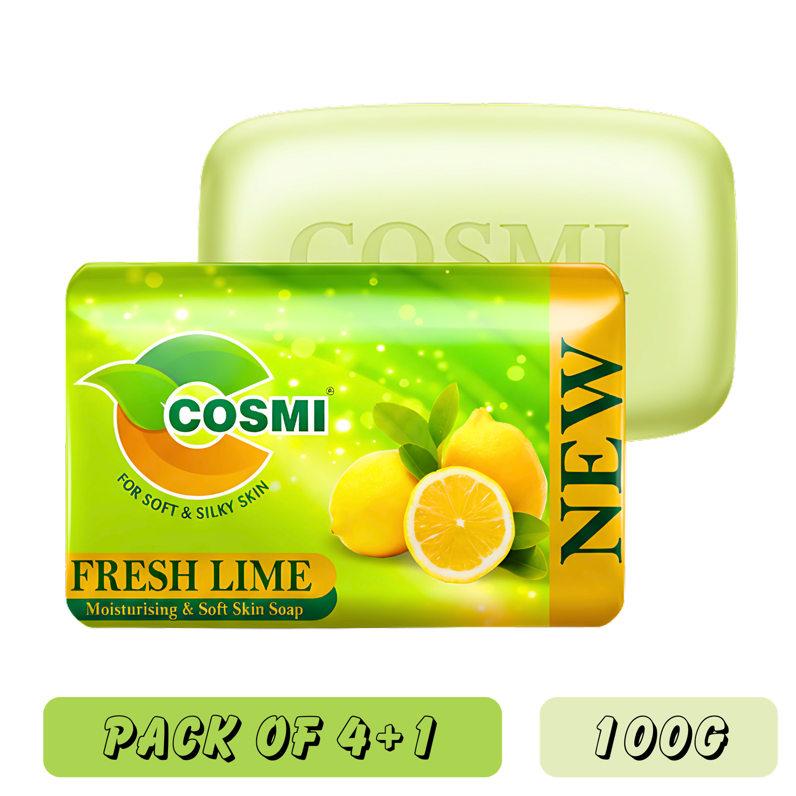 COSMI Fresh Lime Soap 100g Pack of 4 Plus 1 Free – Moisturising Soft Skin Soap Natural Lime Extract Best Value Pack