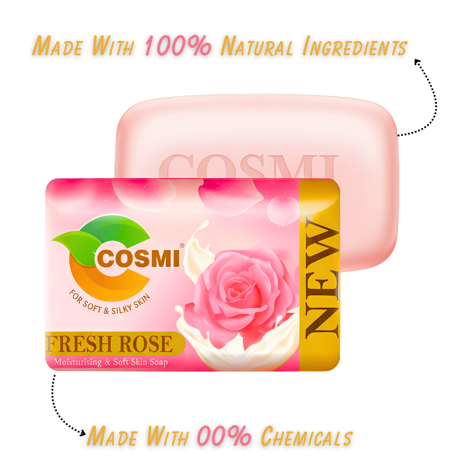COSMI Fresh Rose Soap Made with 100 Percent Natural Ingredients Zero Chemicals – Pure Natural Soft Skin Rose Soap India