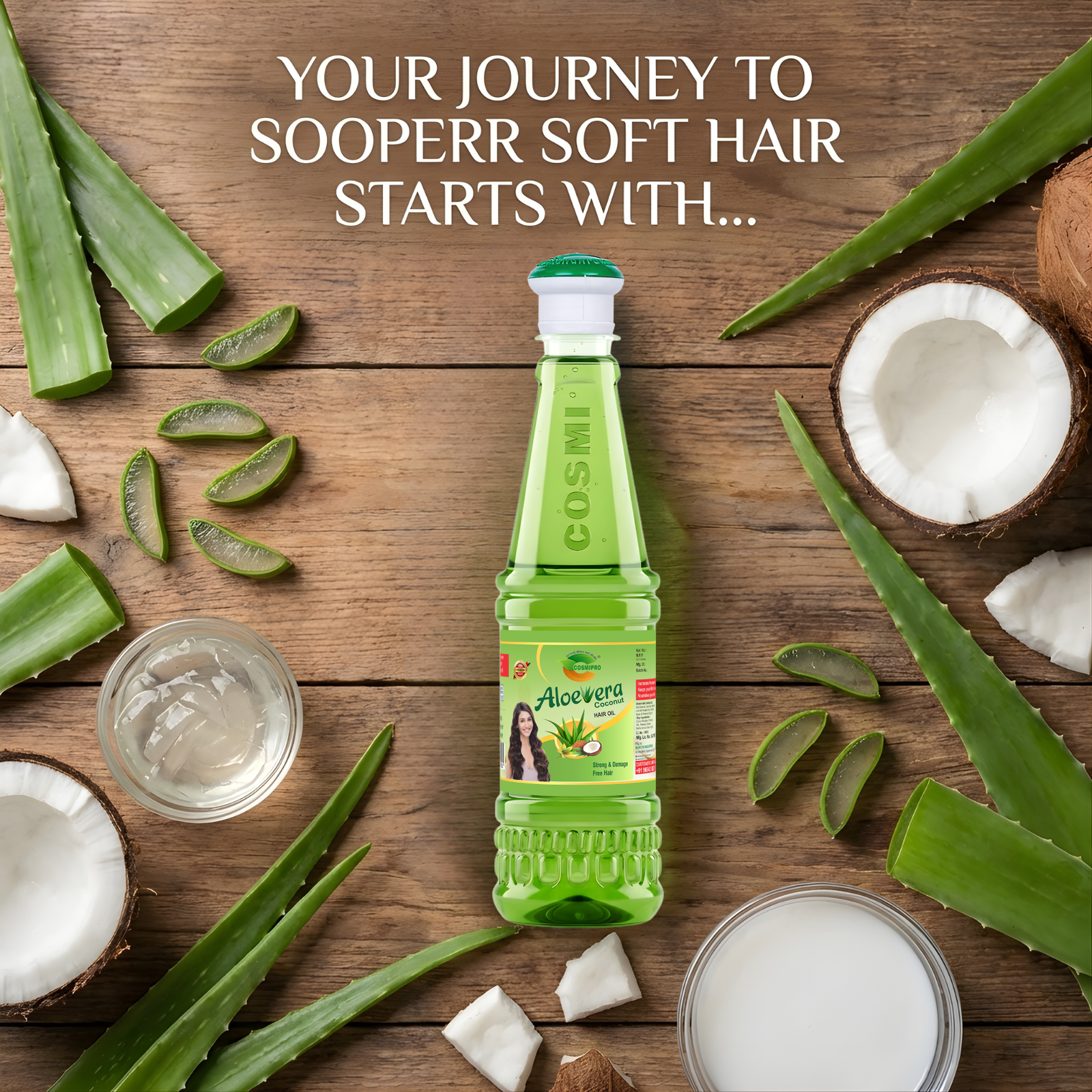 COSMI Aloe Vera Coconut Hair Oil 600ml Tower Bottle – Your Journey to Sooperr Soft Hair Starts with Natural Ingredients