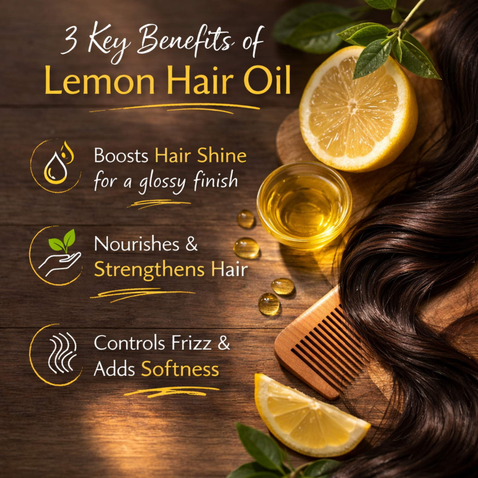 3 COSMI Lemon Hair Oil Three Key Benefits – Boosts Hair Shine Nourishes Strengthens Controls Frizz Adds Softness India