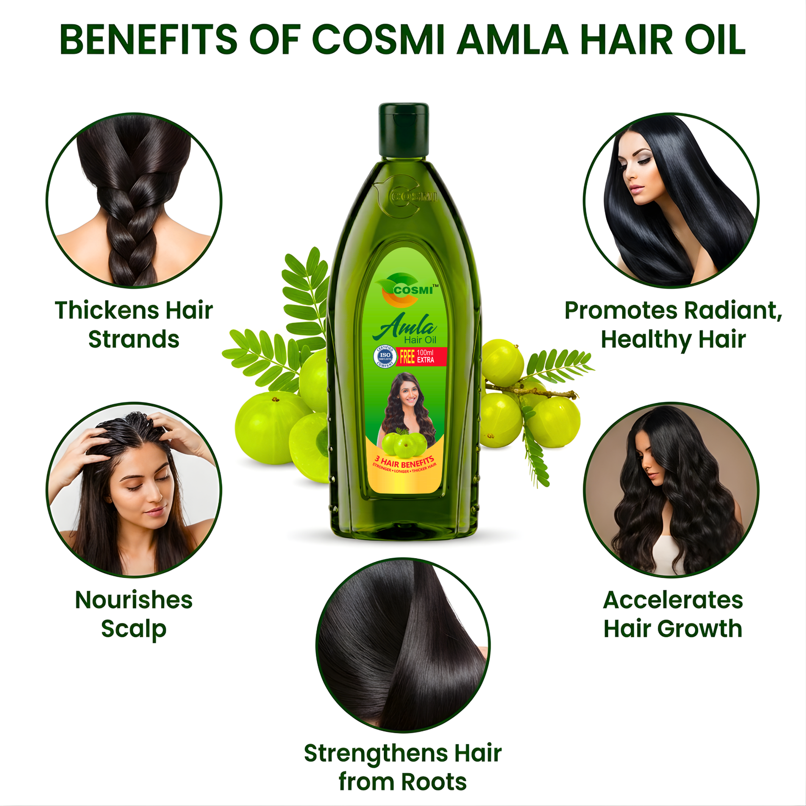 COSMI Naturals Amla Hair Oil Benefits – Thickens Hair Strands Promotes Radiant Healthy Hair Nourishes Scalp Accelerates Hair Growth Strengthens Hair from Roots