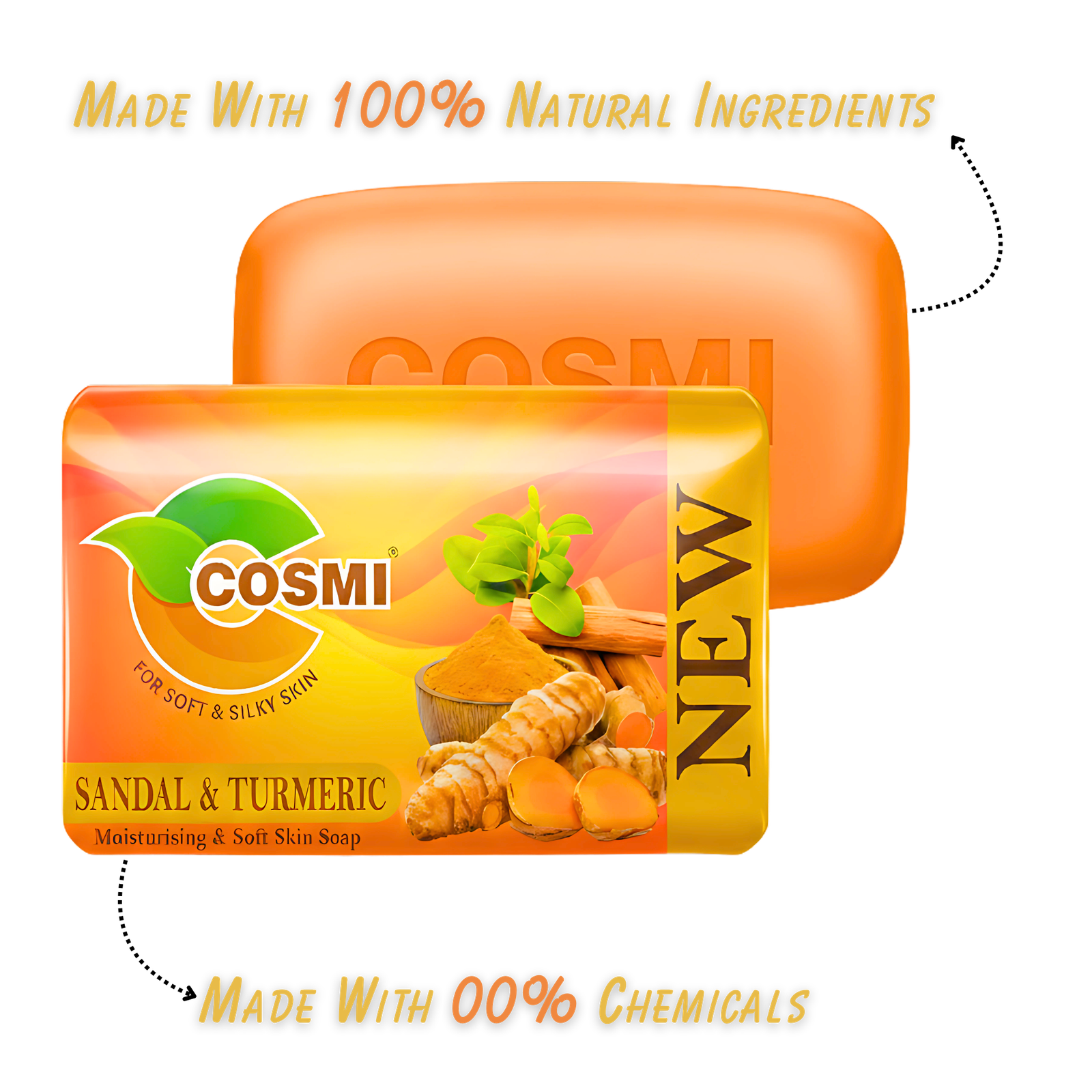 COSMI Sandal Turmeric Soap Made with 100 Percent Natural Ingredients Zero Chemicals – Pure Natural Skin Brightening Soap
