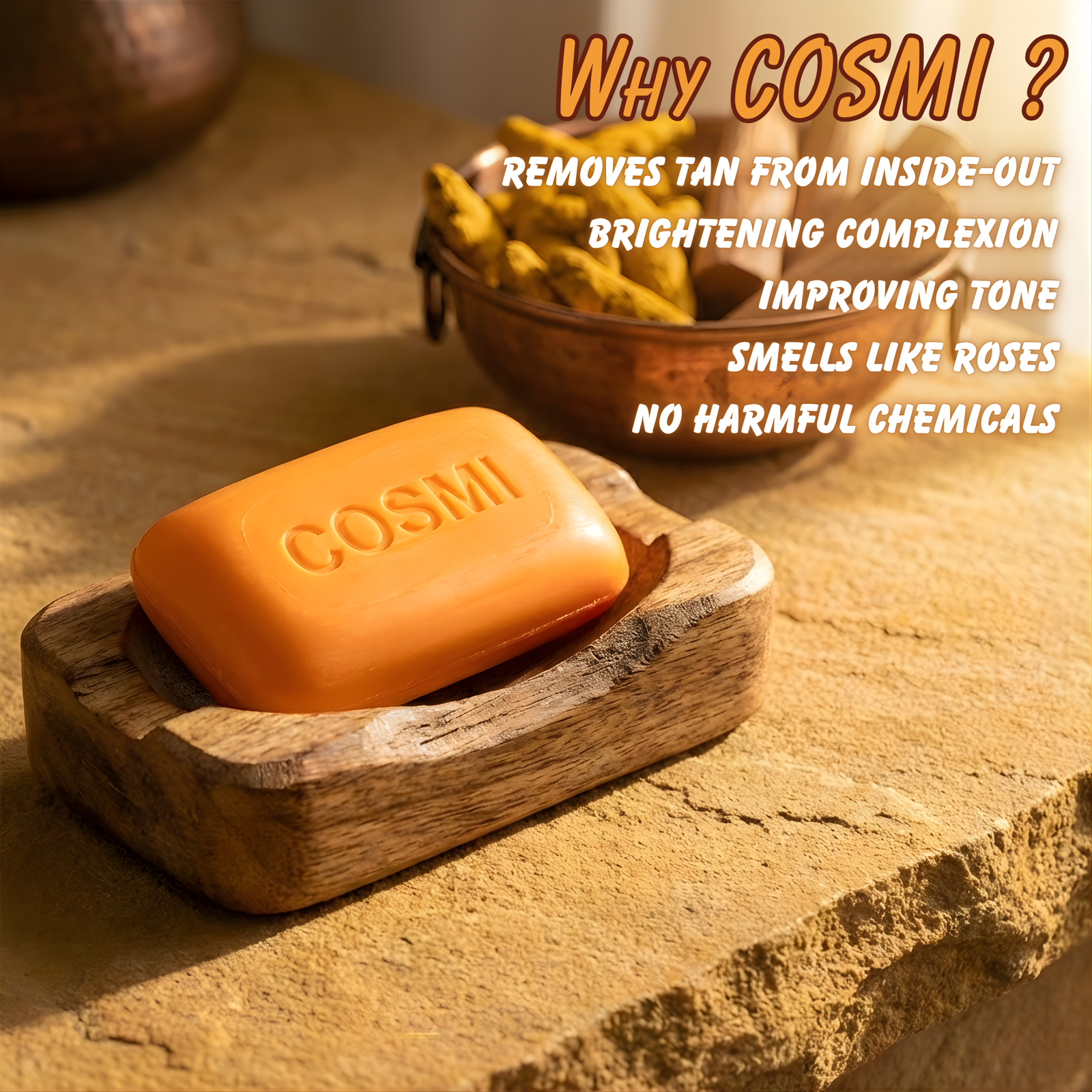 Why Choose COSMI Sandal Turmeric Soap – Removes Tan Brightening Complexion Improving Tone No Harmful Chemicals