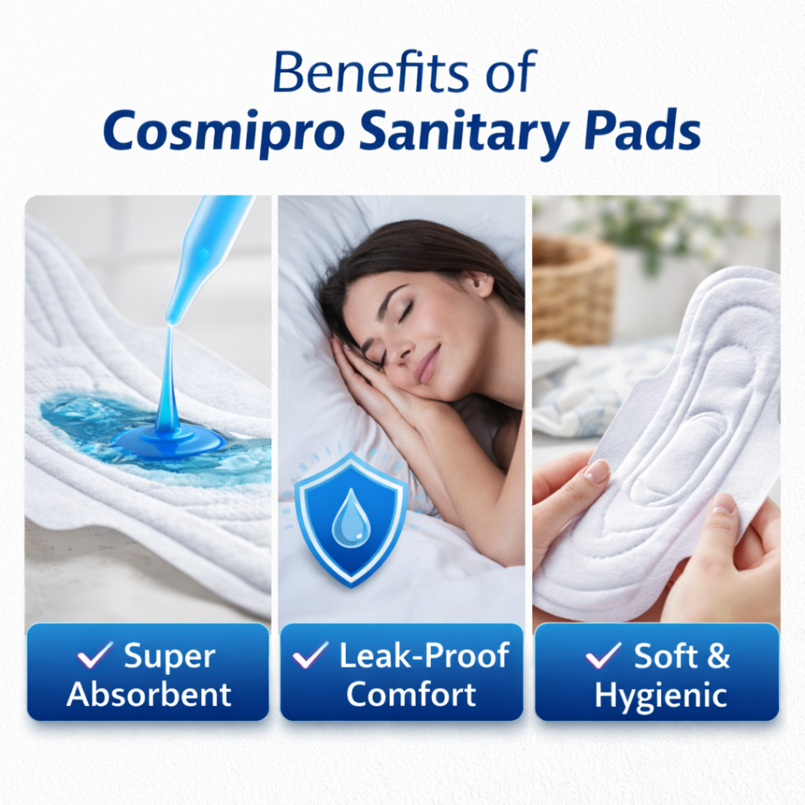 COSMIPRO Sanitary Pads 280mm Benefits – Super Absorbent, Leak-Proof Comfort & Soft Hygienic Pads for Maximum Protection & All-Day Freshness
