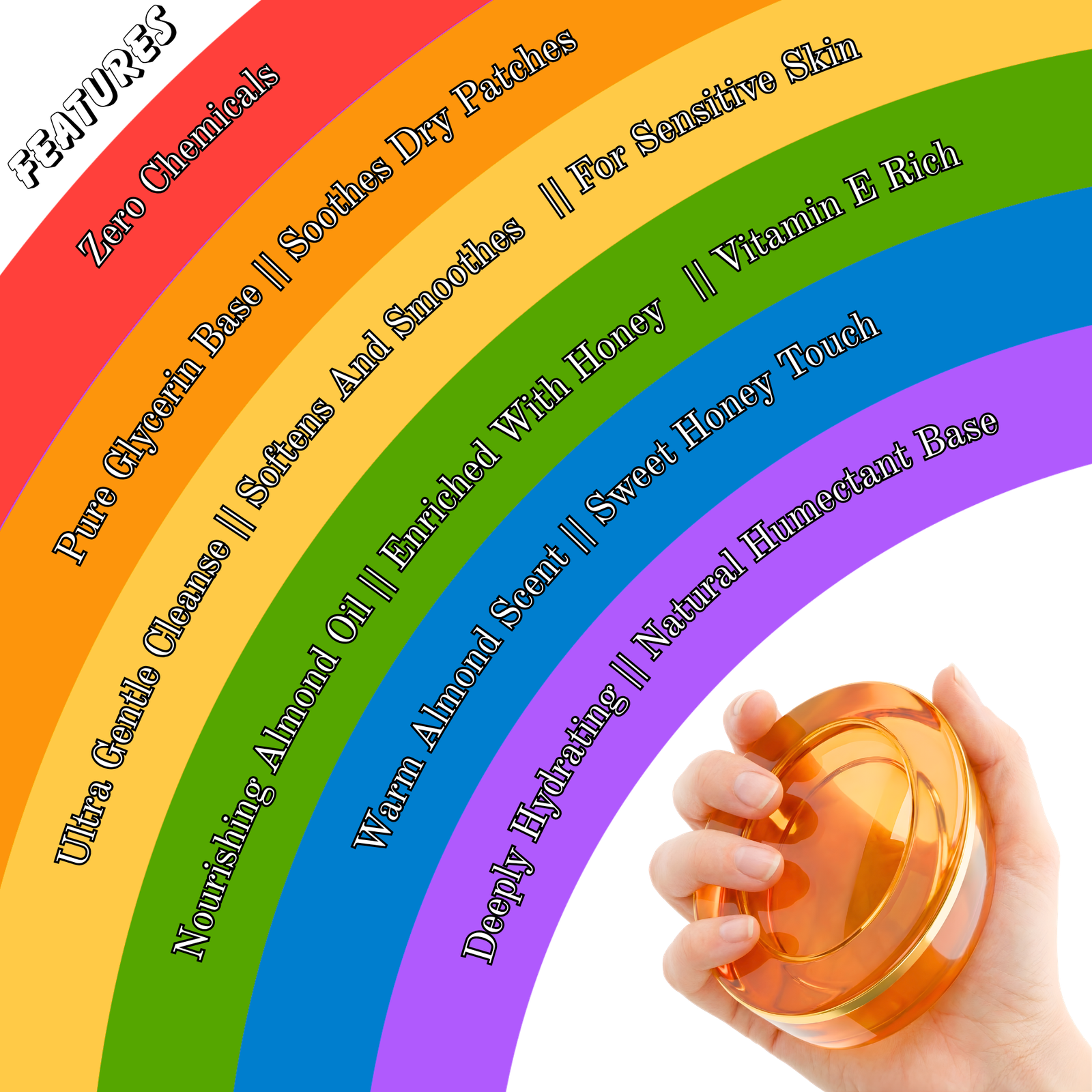 COSMI Honey Almond Glycerine Soap Features – Zero Chemicals Pure Glycerin Enriched with Honey Vitamin E Rich Natural Humectant Base