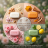 COSMI Soap Bars Nature's Soft Touch – Circular collage with Almond, Turmeric, Rose, and Lemon variants