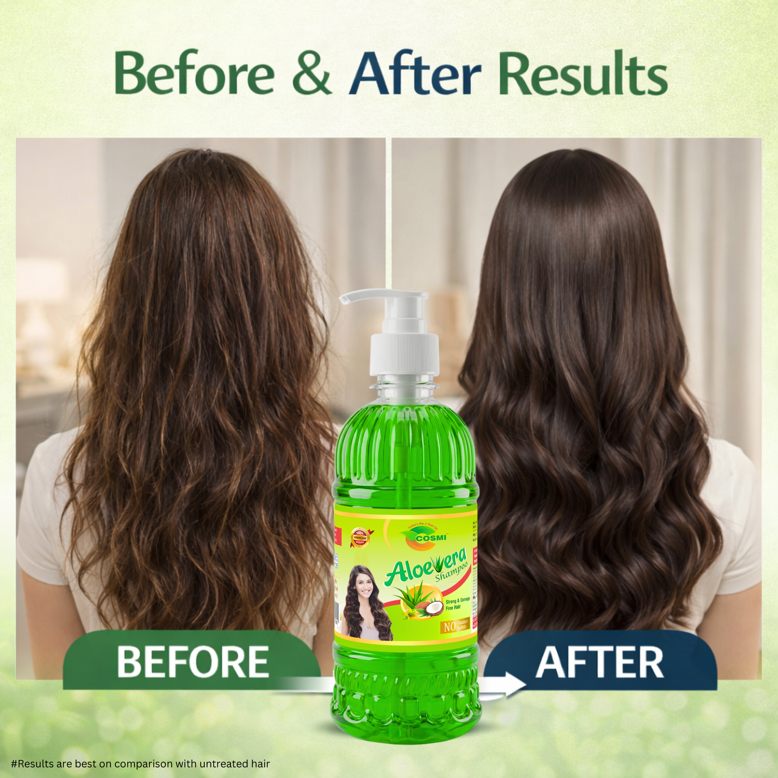 COSMI Aloe Vera Shampoo 500ml Before and After Results – Visible Hair Transformation with Natural Shampoo