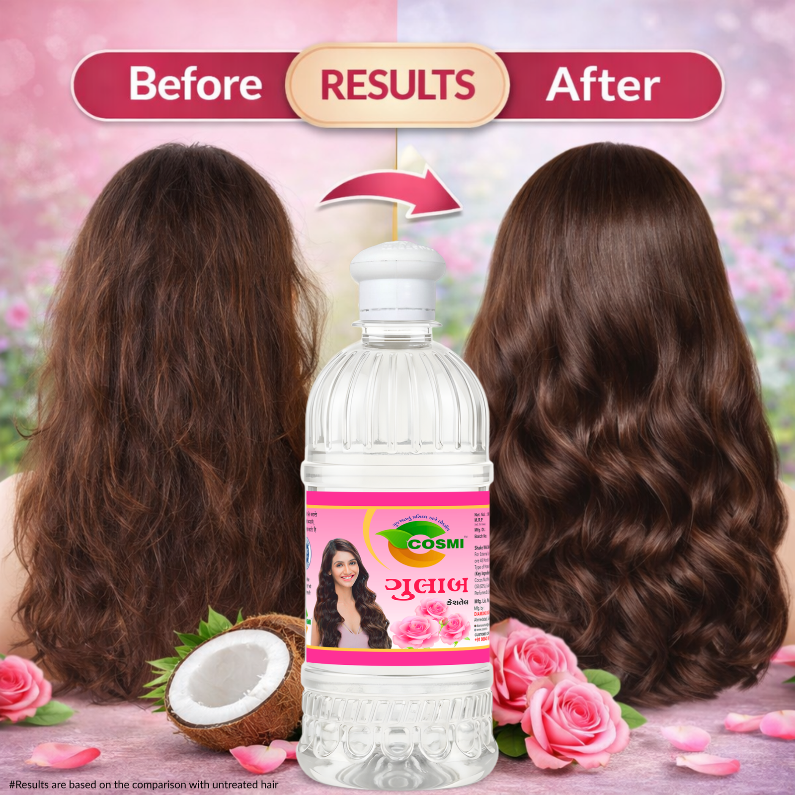 COSMI Gulab Rose Hair Oil – Before & After Hair Transformation Results COSMI Gulab Rose Hair Oil Before and After Results – Hair Transformation from Dull to Soft, Shiny & Beautifully Nourished Hair