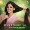 COSMI Neem & Tulsi Hair Growth Oil – Strong & Resilient Hair From Root to Tip Lifestyle Image, Model with Long Strong Shiny Hair