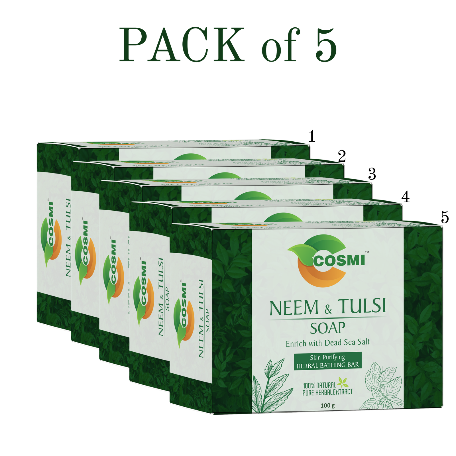 7 COSMI Neem and Tulsi Glycerine Soap Pack of 5 – Skin Purifying Herbal Bathing Bar 100g Best Value Offer India