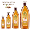 Lineup of COSMI Almond Non-Sticky Hair Oil bottles in 50ml, 100ml, 200ml, and 500ml sizes.