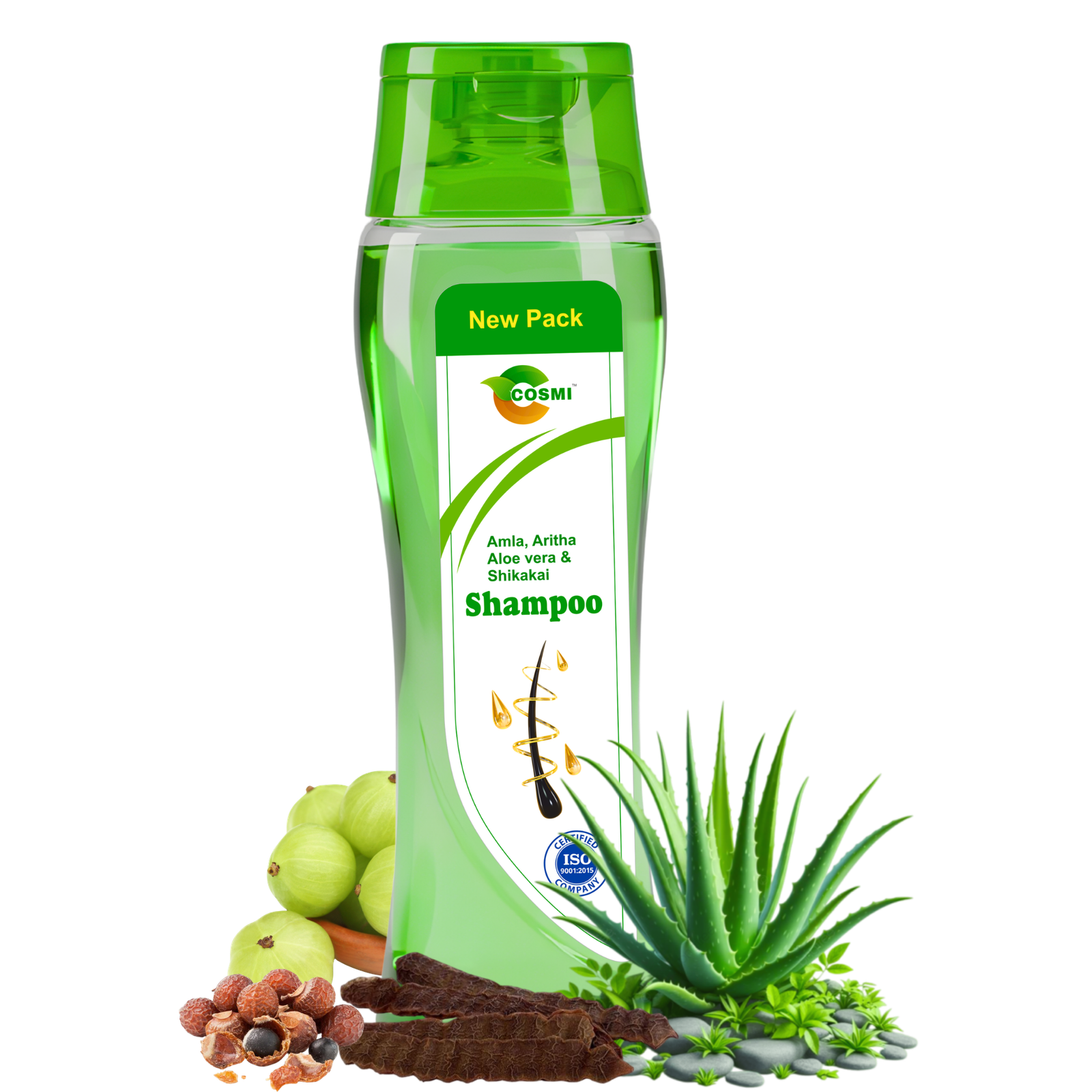 COSMI Aloe Vera Shampoo Fliptop Bottle – Amla Aritha Aloe Vera Shikakai New Pack for Strong Healthy Hair