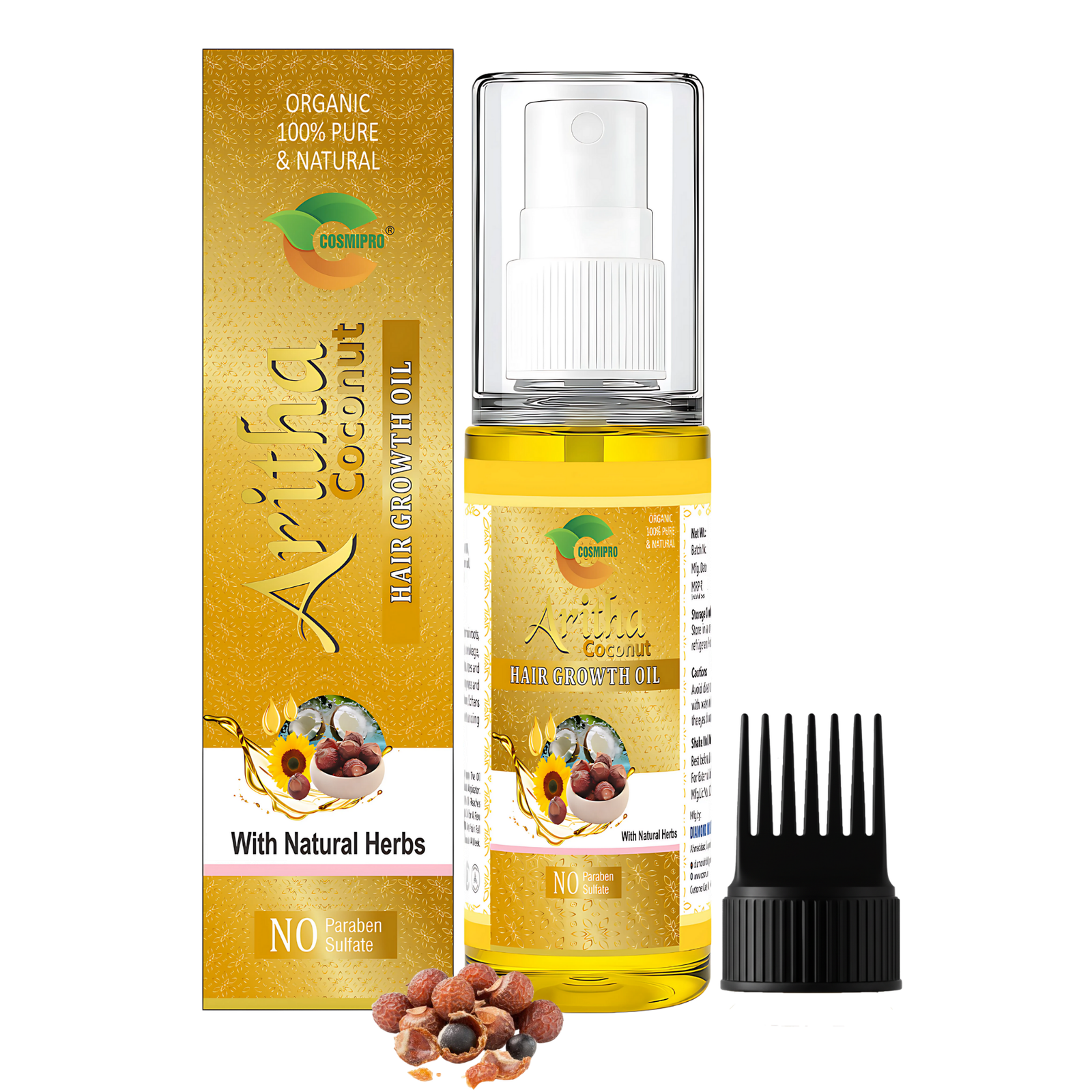 COSMI Aritha Coconut Hair Growth Oil – Organic 100 Percent Pure Natural Hair Oil with Natural Herbs No Paraben India