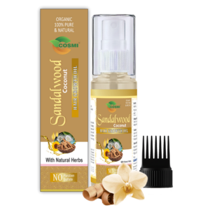 COSMI Naturals Sandalwood Coconut Hair Growth Oil Spray Bottle – Organic 100% Pure Natural Chandan Hair Oil with Natural Herbs No Paraben