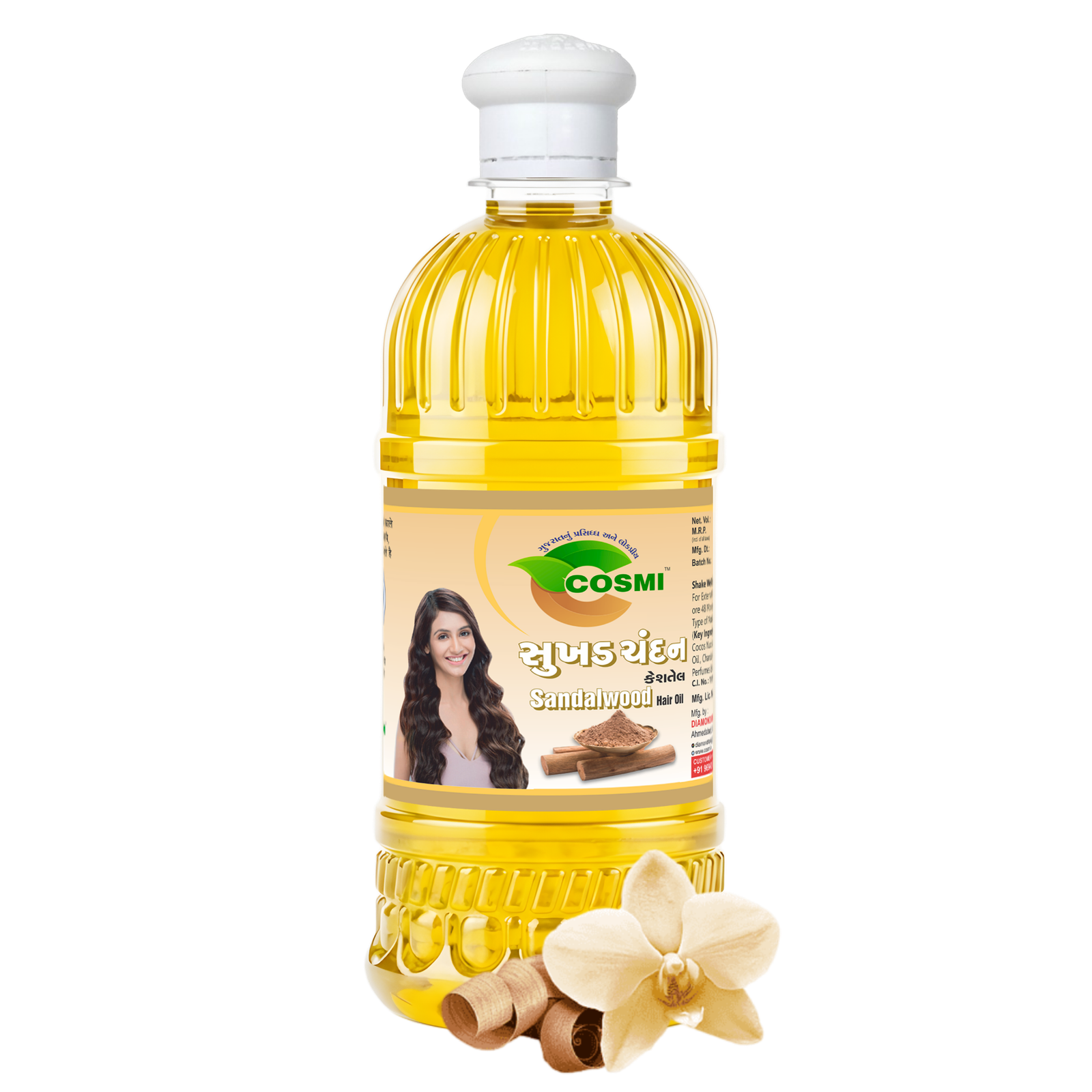 COSMI Naturals Chandan Sandalwood Hair Oil 500ml Gujarati Bottle – Natural Sandalwood Oil for Hair Fall Control