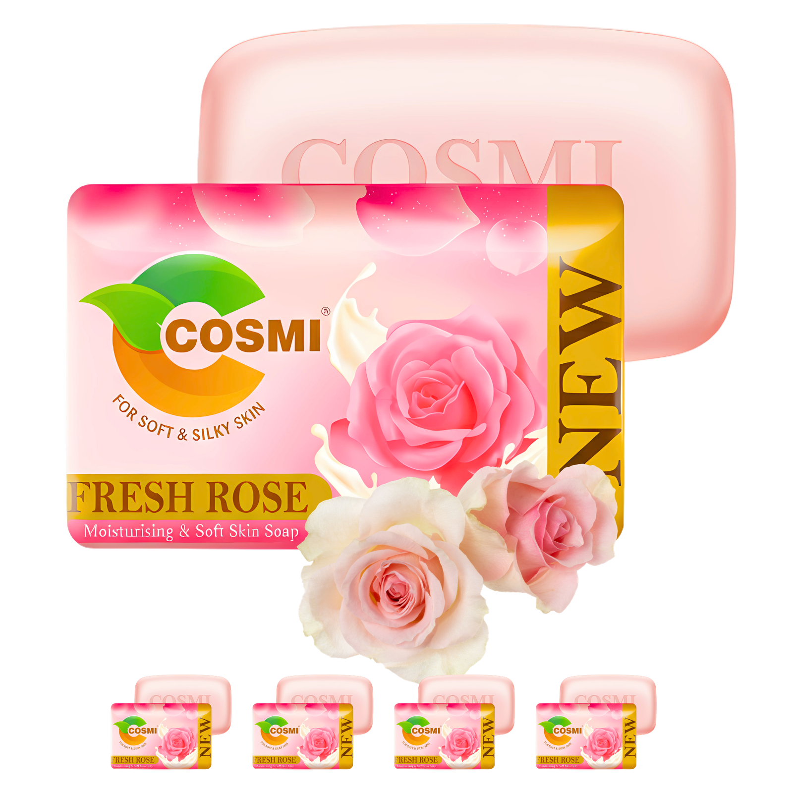 COSMI Fresh Rose Soap 100g Pack of 5 – Moisturising Soft Skin Soap with Natural Rose Extracts Small Pack