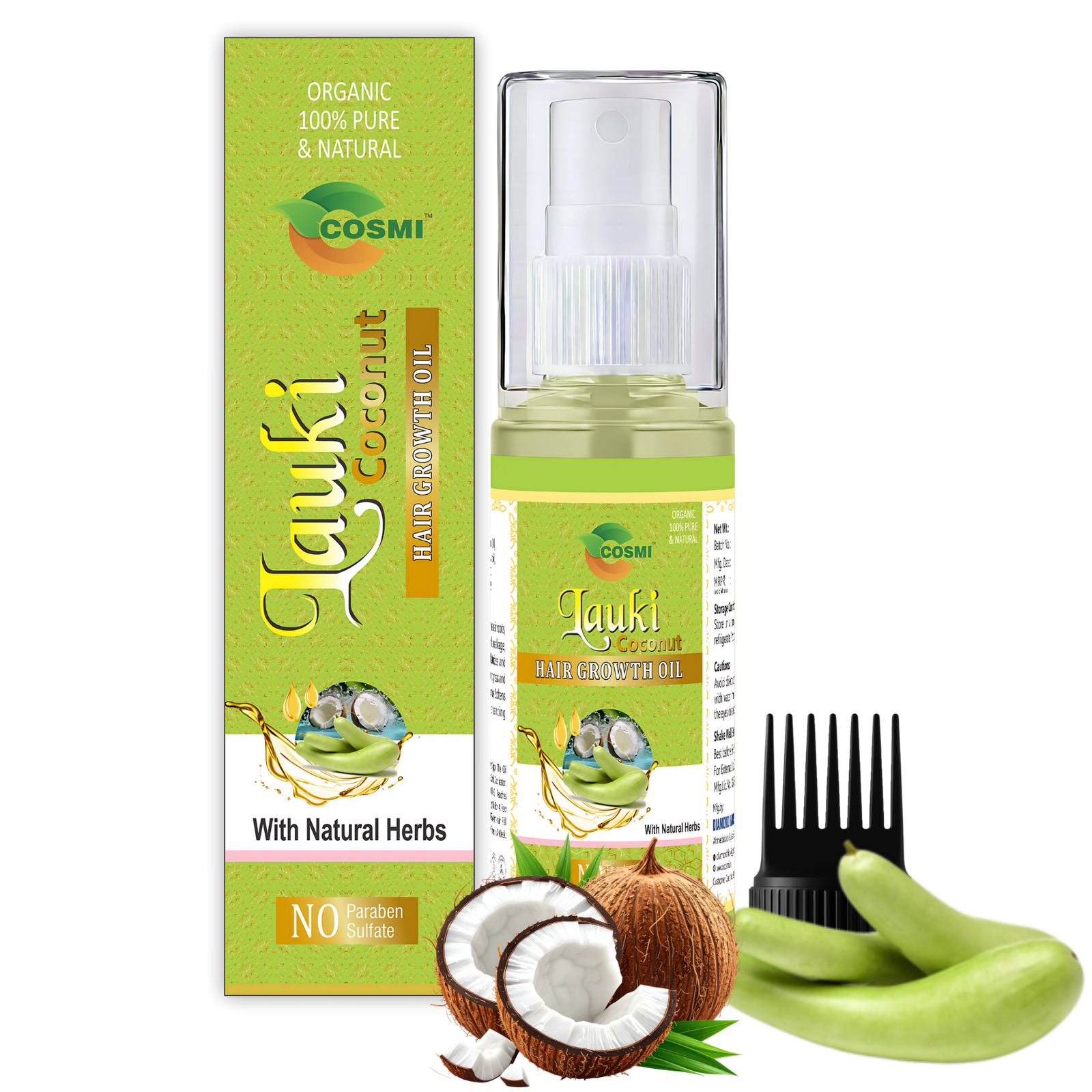 Lauki hair oil COSMI Naturals Lauki Coconut Hair Growth Oil Spray Bottle – Organic 100% Pure Natural Hair Oil with Natural Herbs No Paraben