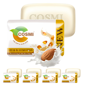 COSMI Milk and Almonds Soap Pack of 5 – Moisturising Soft Skin Soap with Natural Milk and Almond Extracts