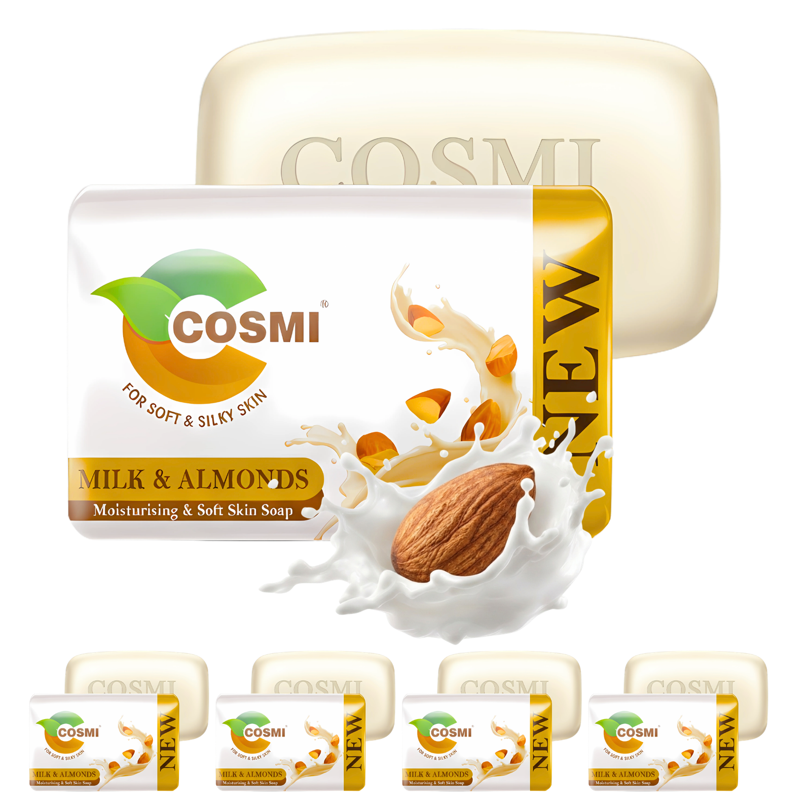 COSMI Milk and Almonds Soap Pack of 5 – Moisturising Soft Skin Soap with Natural Milk and Almond Extracts