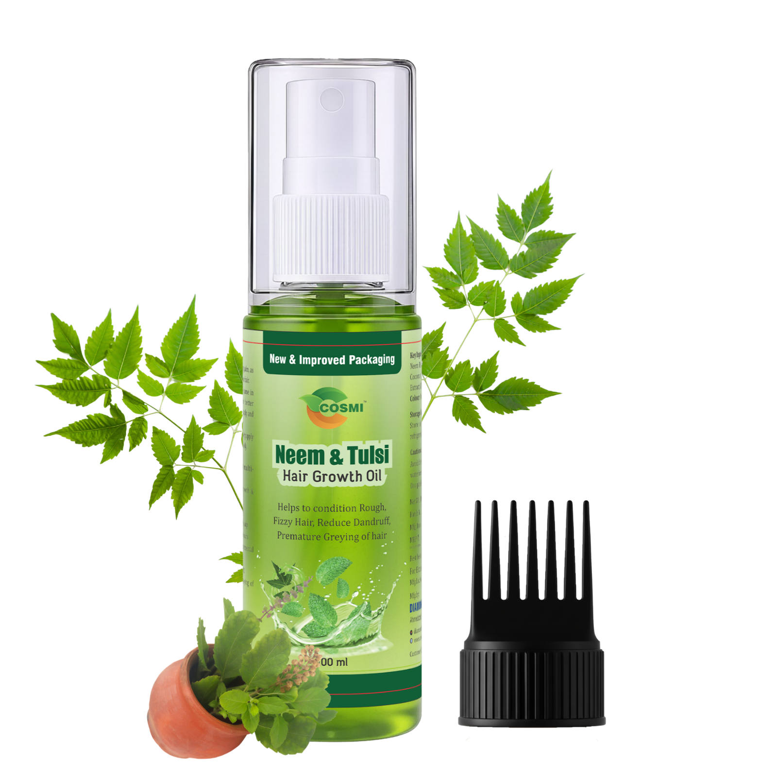 COSMI Neem & Tulsi Hair Growth Oil Spray Bottle – New & Improved Packaging, Reduces Rough Frizzy Hair, Removes Dandruff & Promotes Hair Growth Naturally