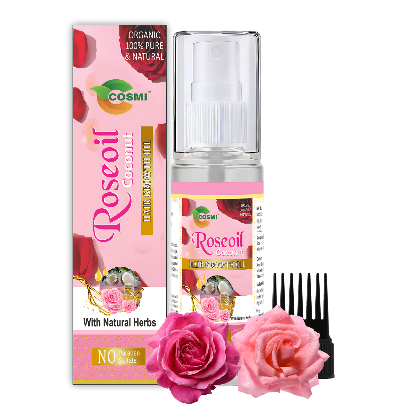 COSMI Roseoil Coconut Hair Growth Oil Spray Bottle – 100% Pure & Natural Rose & Coconut Oil for Hair Growth with Natural Herbs