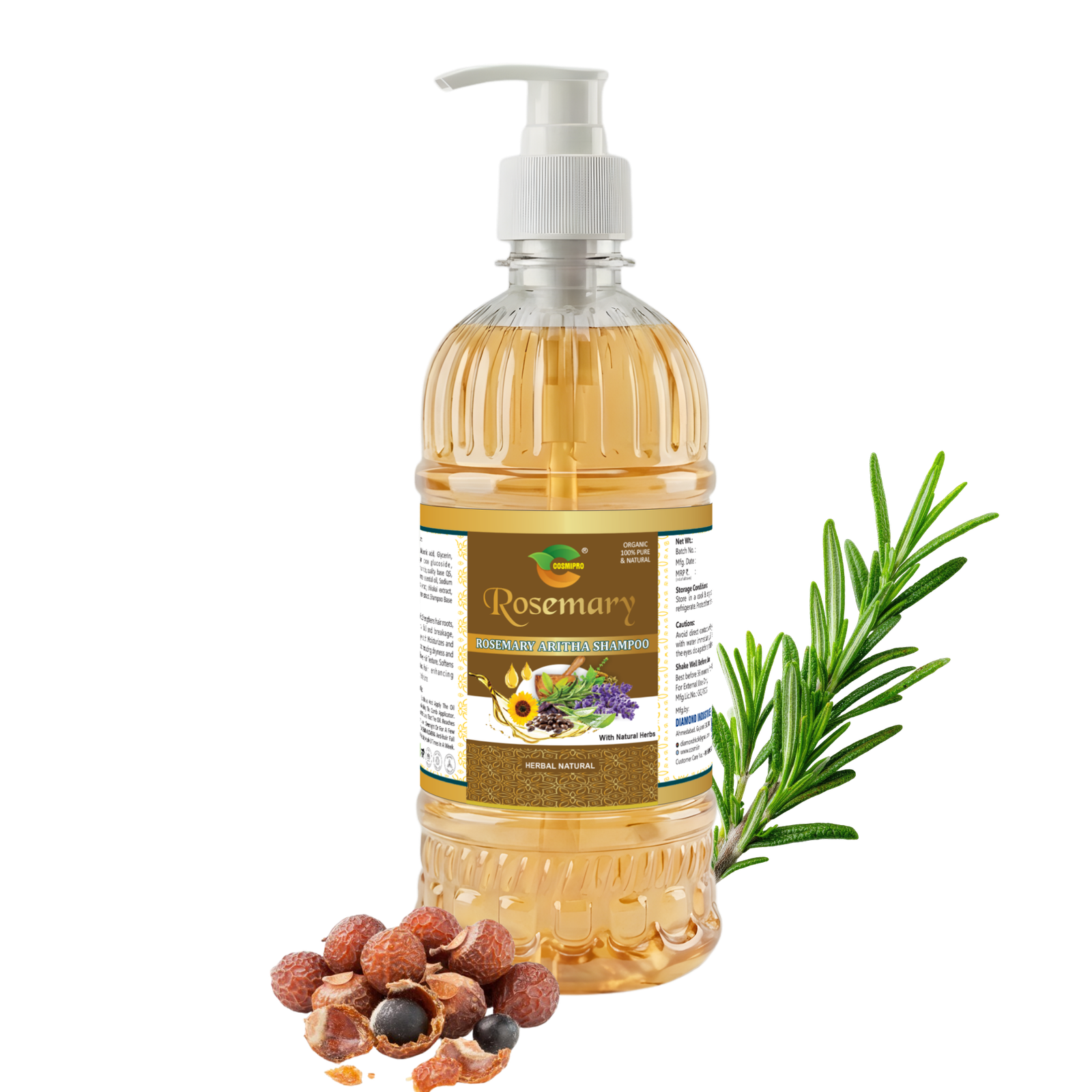 COSMI Rosemary Aritha Shampoo Bottle – Natural Herbal Shampoo for Hair Fall Control and Scalp Health