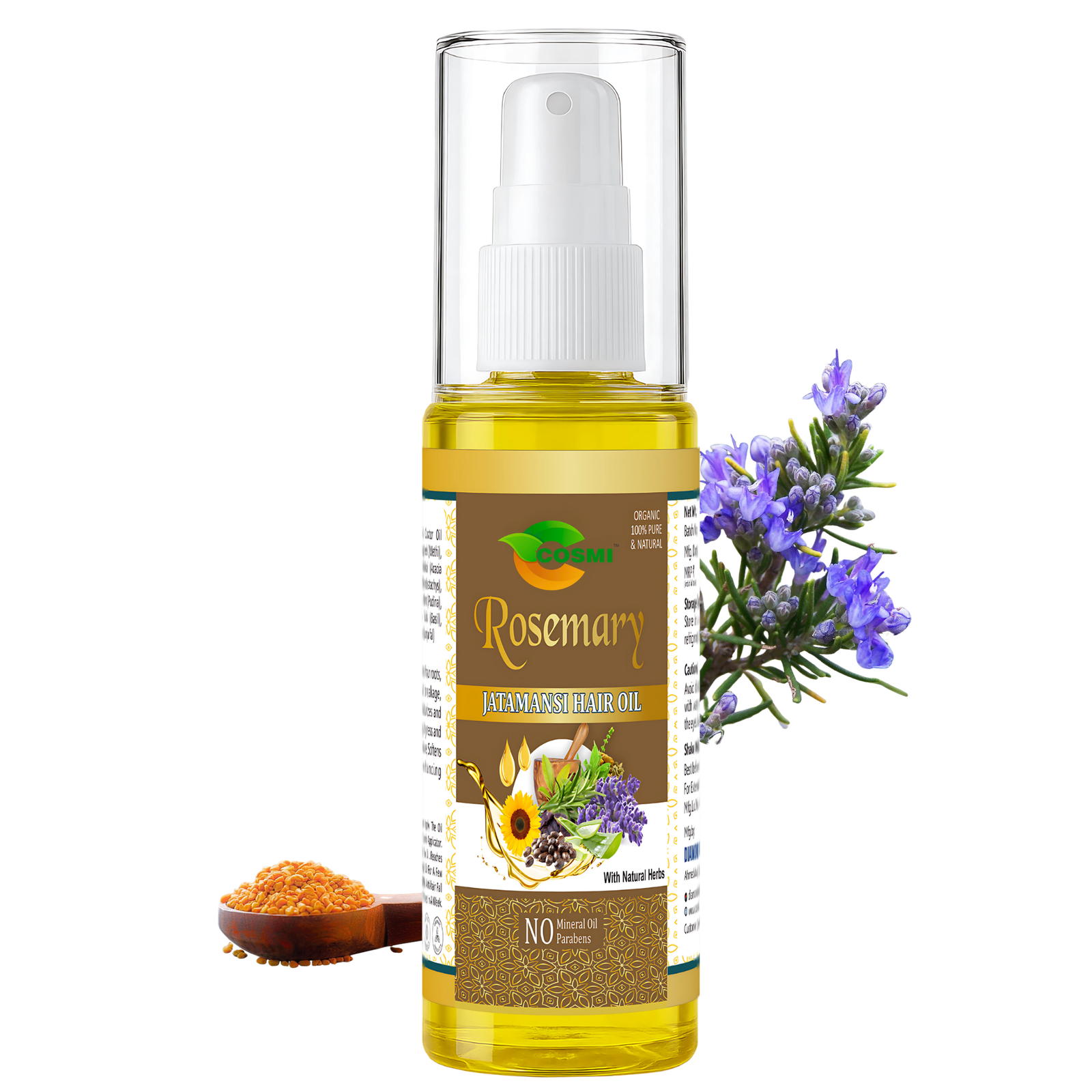 COSMI Rosemary Intra-Ayurvedic Hair Oil 100ml Spray Bottle – Natural Hair Growth Oil with Rosemary, Jatamansi & Ayurvedic Herbs for Hair Fall Control