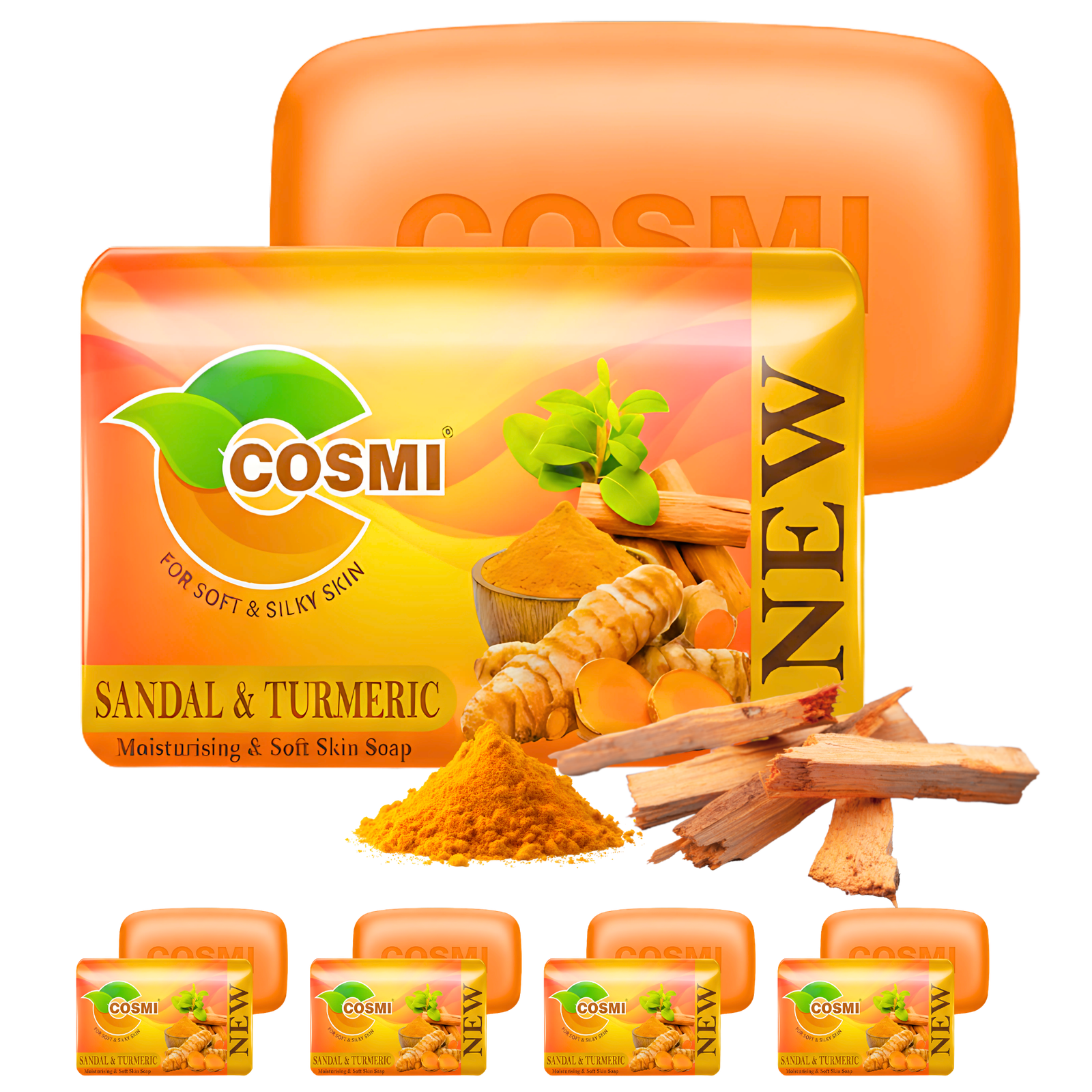 COSMI Sandal and Turmeric Soap Pack of 5 – Moisturising Soft Skin Soap Natural Sandalwood Turmeric Value Pack