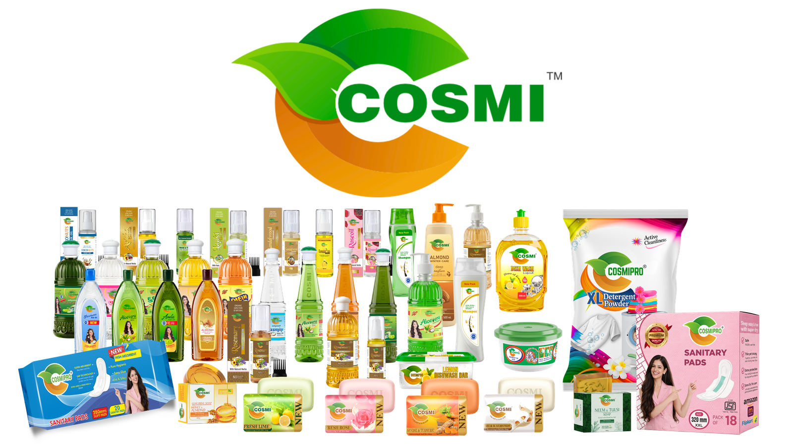 COSMI Naturals and Cosmipro complete produc catalogue by Diamond Industries — hair oil, shampoo, soaps, and sanitary pads